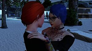 Redhead punk and petite nerd dive into hardcore lesbian action under stars
