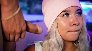 A stunning blonde babe expertly performs oral sex with passion and tenderness