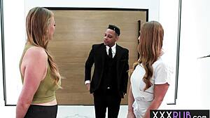 Skylar Snow and Jasmine Daze provide a special massage to their valued client