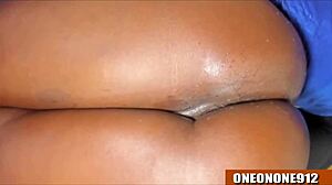 Black beauty's solo play with dildo and milk