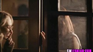 Two blonde girls with natural tits having a romantic lesbian experience