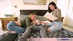 Stepmom takes a naughty break for a taboo threesome session