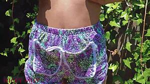 Cumming in the panties of my stepsister in the garden is a fetishistic experience