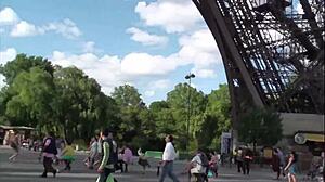 A threesome in front of the Eiffel tower in Paris, France