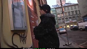 A voluptuous woman with an hourglass shape and a curvaceous body finds him on the street