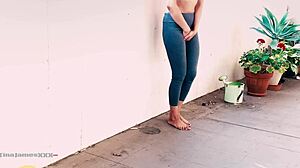 Desperate Asian girl locked out, wet and needing to pee