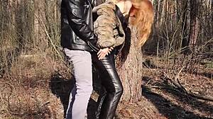 Redhead gets fucked hard in the woods by a man