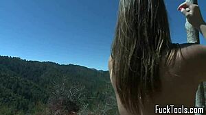 Solo girl with tattoos enjoys outdoor pleasure with sex toys and anal sex