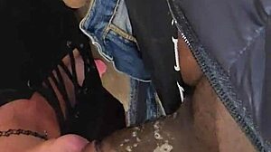 Big black cock gets a bathroom blowjob