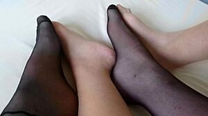 fsh play with my bbw slut in nylon, close-up leg and toe action in bed