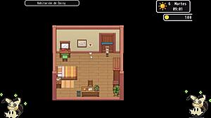 Hey, I’m spying in the bathroom in this hentai game, catching Herrera’s tits!