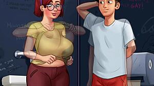 In Summertime Saga, innocent busty redhead Judith flaunts her huge college tits