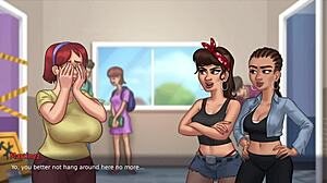 In Summertime Saga, innocent busty redhead Judith flaunts her huge college tits