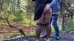 A mature woman masturbates me while groping my ass outdoors