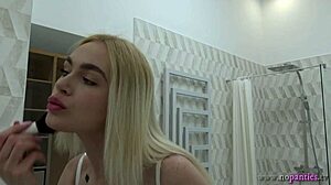 Pretty girlfriend changing her panties in the bathroom
