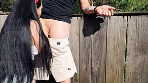 Public nature walk turns into sloppy blowjob and cum swallow