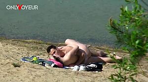 Public beach sex with naughty teen and her boyfriend