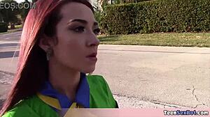 Tiny teen in uniform sells cookies and more