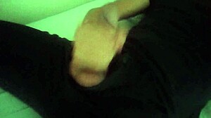 Skinny guy's solo session in black pants leads to climax