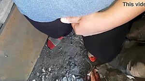 village girl rubs her wet pussy hard during lunch break.