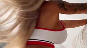 Monika Fox's solo performance with sexy undressing and pierced nipples