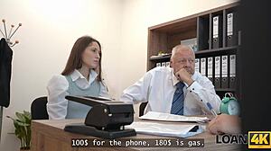 Petite Mina K turns dirty in office for loan cash. Watch her Czech casting now!