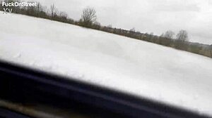 Horny couple enjoy passionate sex right in the car, with full view of others