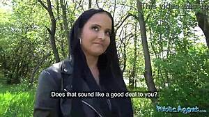 I’m stunned by this 18-year-old brunette’s tits in public banging