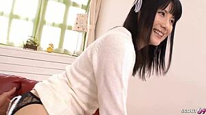 Petite Japanese Teen Tries Dildo Anal and Cum in Mouth at Casting