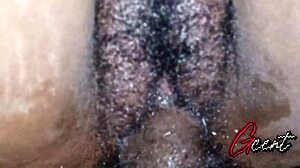 a close up view of intimate moments with hairy and creamy details