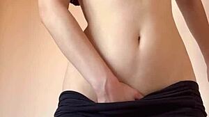 Cute small 18+ amateur girl intensely fingers her shaved pussy to orgasm and fucks dildo hard - maiskii