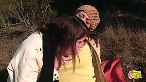 Brunette Couple Goes Wild with Strapon Lesbian Sex on Hike 😍