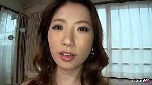 Japanese beauty teases with rimjob at casting