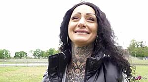 German Scout - First Anal for Big Tits Tattoo Model Mia Roux at Pickup Casting.