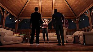 Gazebo Gangbang Mystery: Double Stuffed Blonde with Big Tits in Wild Interracial Party.
