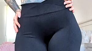 milf in sheer leggings shows off huge curves in close-up view