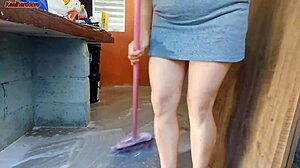Maid Worships Ass, Moans During Bareback Rough Sex in Workout Area